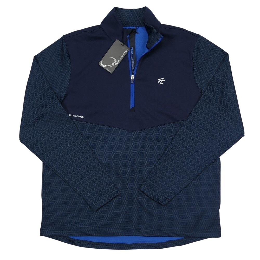 NEW Zero Restriction x Fried Egg Golf Mens L Hex 1/4 Zip Navy Blue Pullover L/S